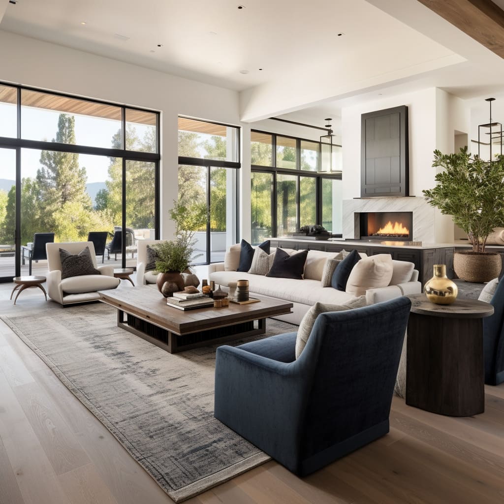 Modern Spaces in the living room are a hallmark of farmhouse design, blending style with practicality