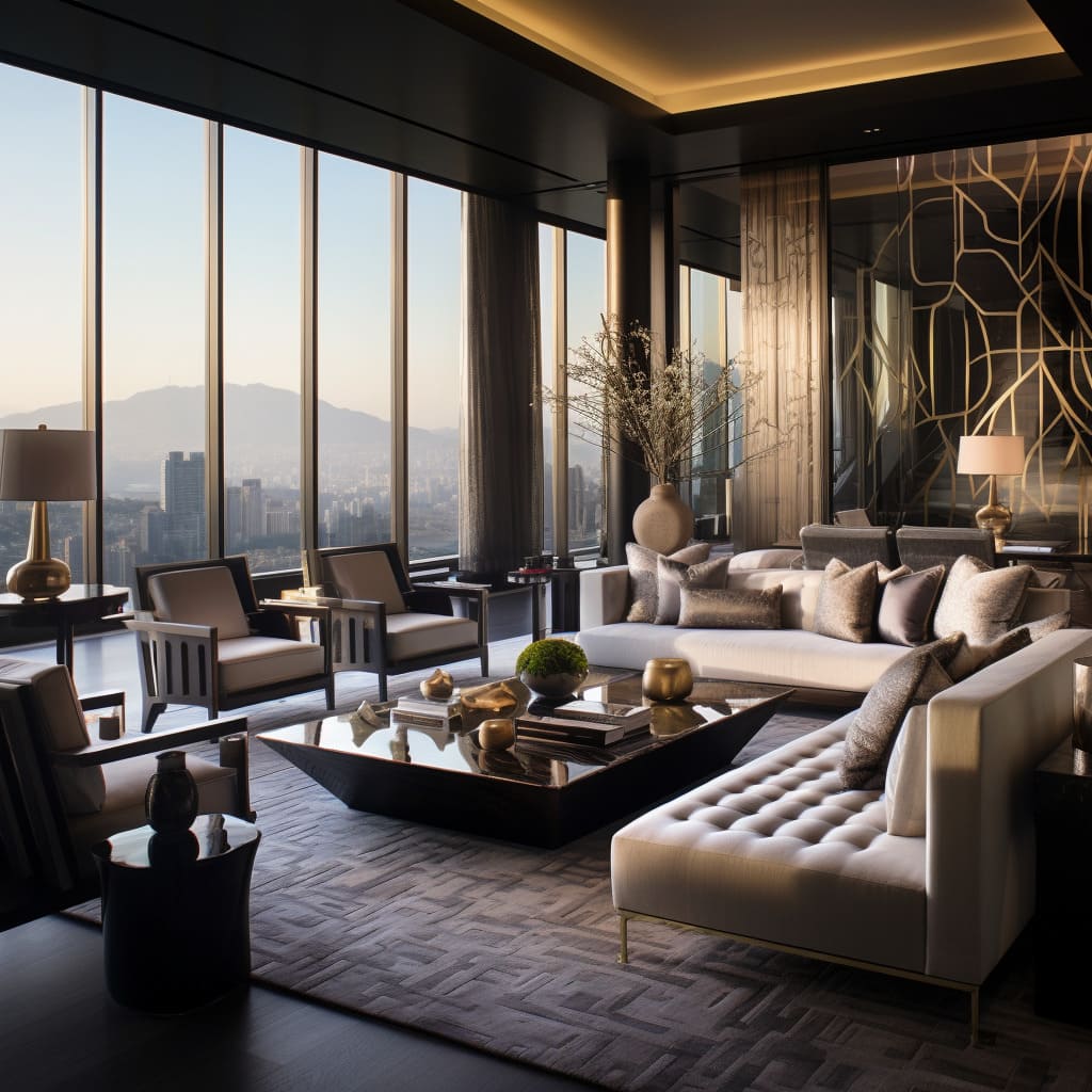 Modern opulence and tranquil interiors create an urban retreat in this penthouse living space