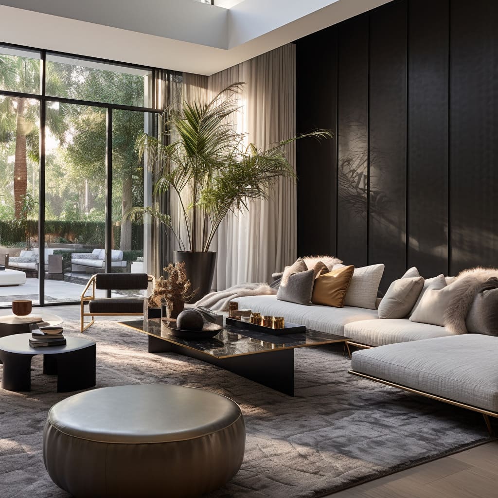 Modern seating arrangements in the living room ensure both style and comfort.