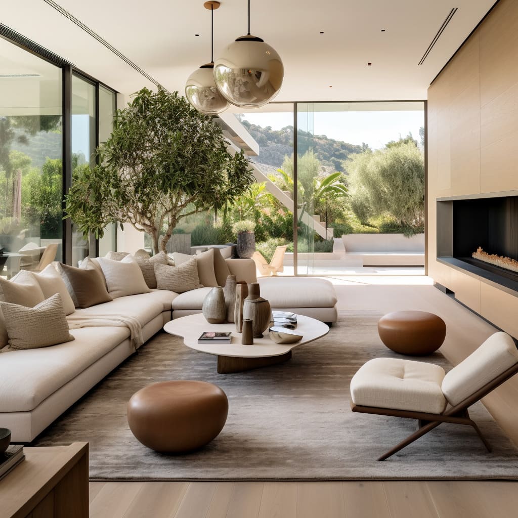 Muted Tones create a serene and calming environment in this living room
