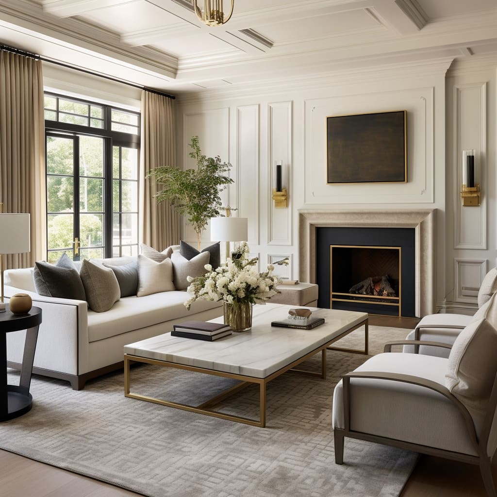 Neutral color palettes in the living room create a contemporary classic fusion