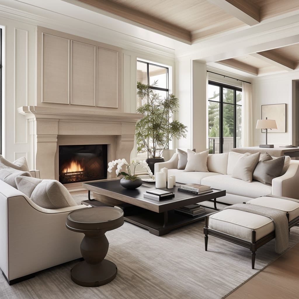 Plush seating and patterned rugs add rich textures to the living room