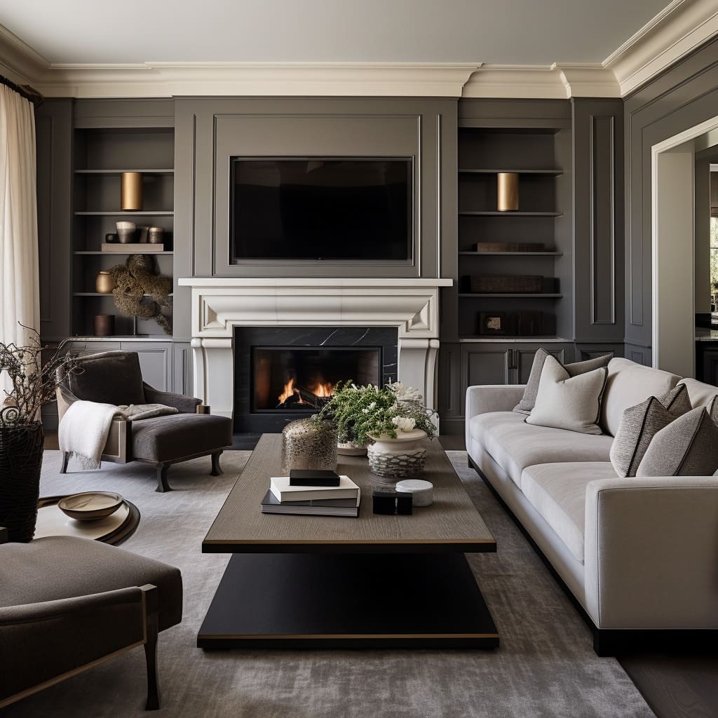 Plush seating and patterned rugs create a rich and inviting atmosphere