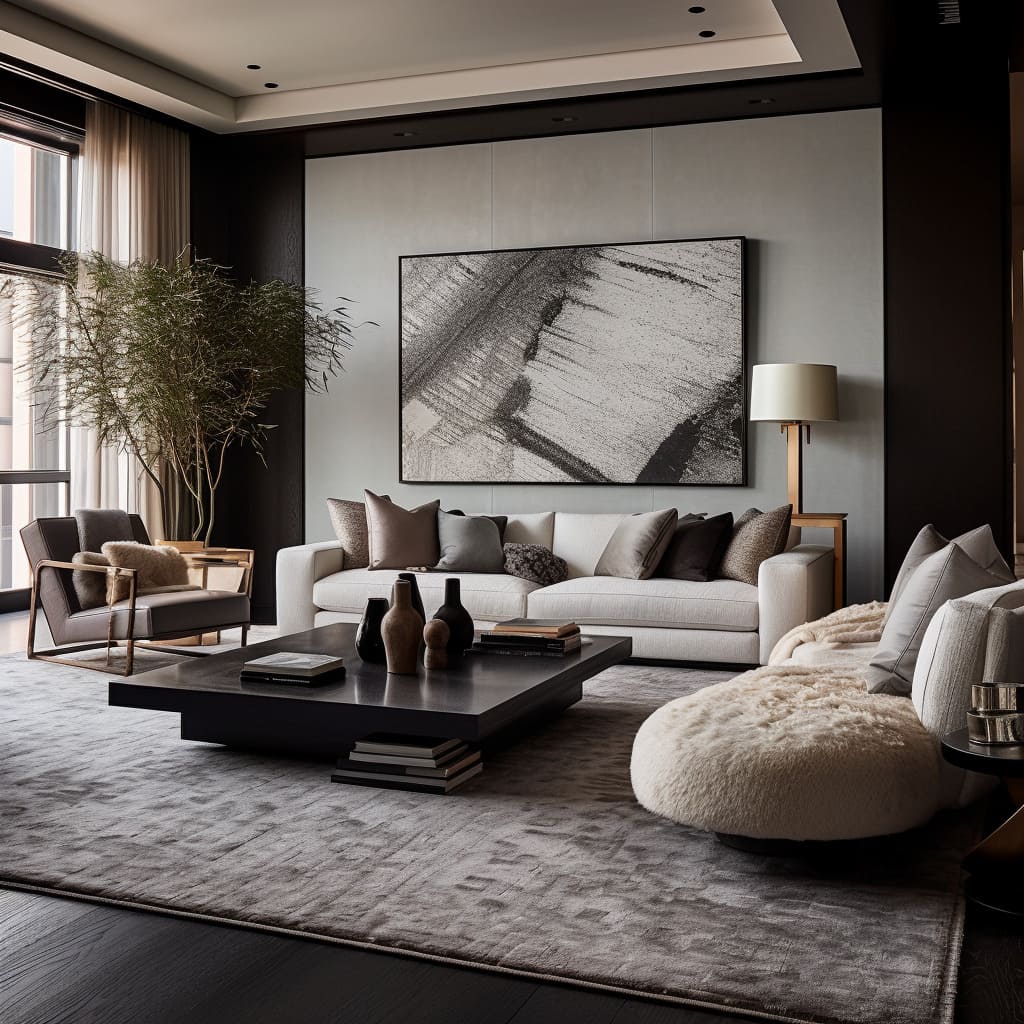 Quality craftsmanship shines in the modern minimalist design of this opulent living room
