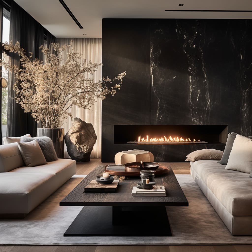 Quality furniture complements the refined elegance of this modern minimalist living room