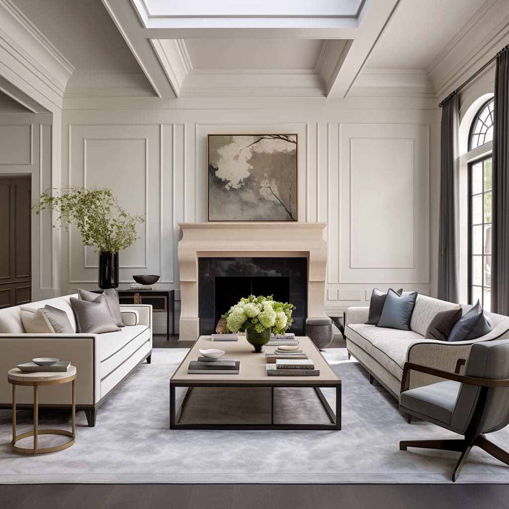 Refined interiors in the living room exude contemporary elegance and classic design
