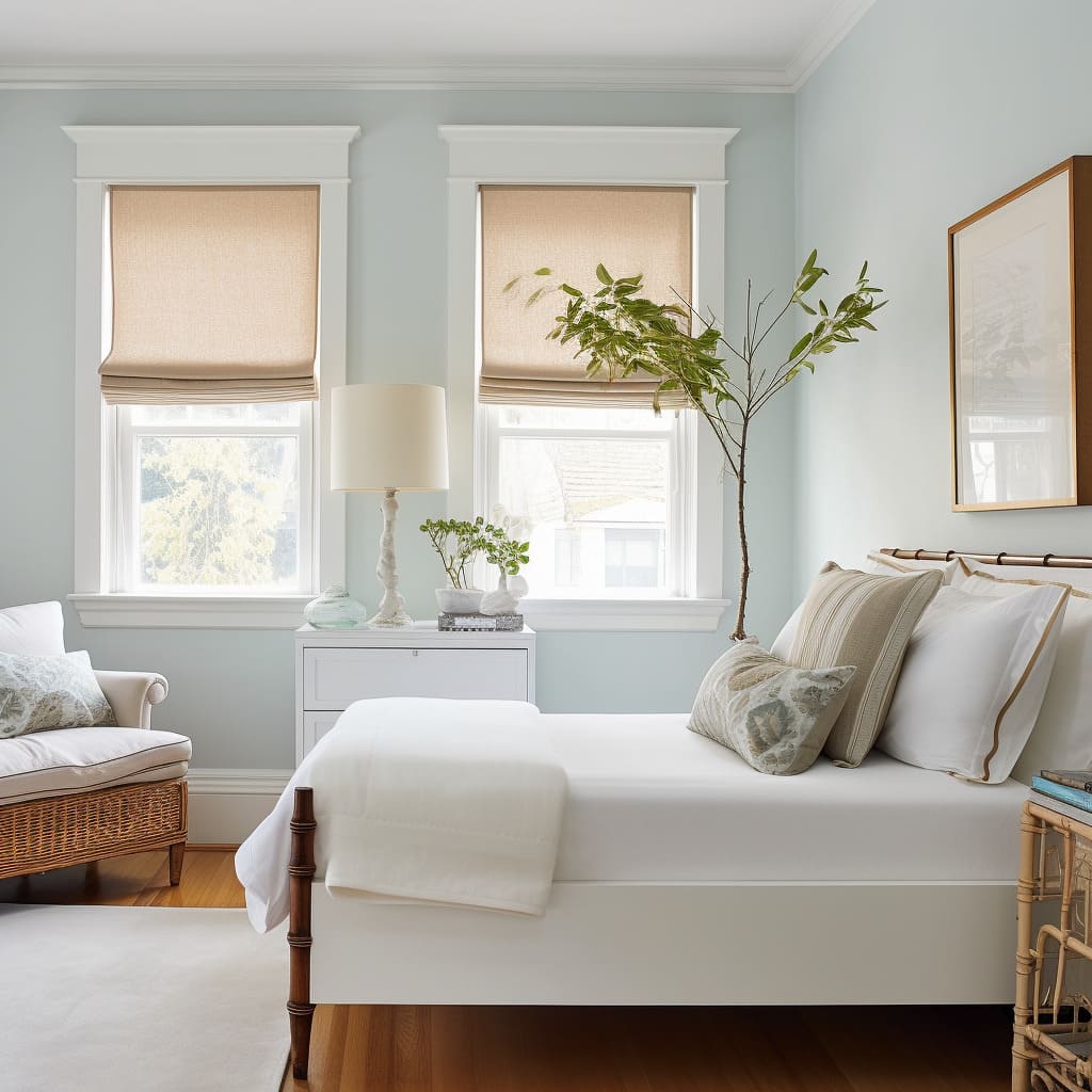 Soft and neutral hues set a serene and inviting tone for the space.