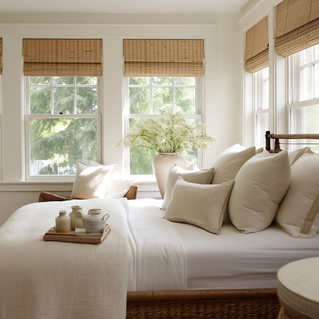 Soft whites and neutrals dominate the color palette, creating a calm and soothing ambiance.