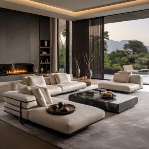 Spacious interiors are elevated with luxe minimalism, blending elegant simplicity with subtle, high-quality textures.