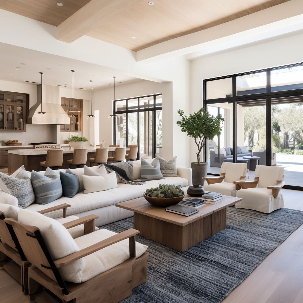 Stylish Interiors in the living room showcase the perfect mix of rustic farmhouse and sleek modern decor