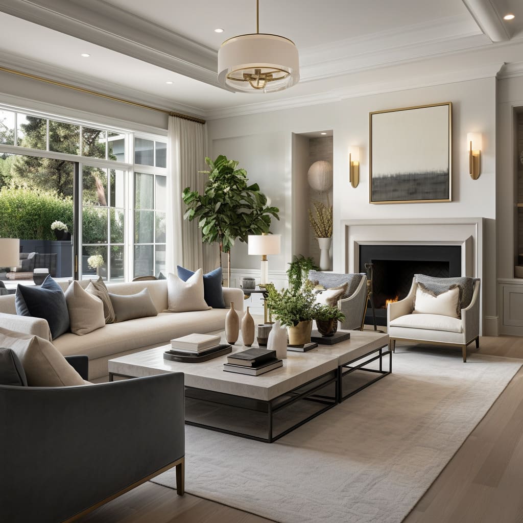 Subdued tones and abundant natural light contribute to the living room's ambiance