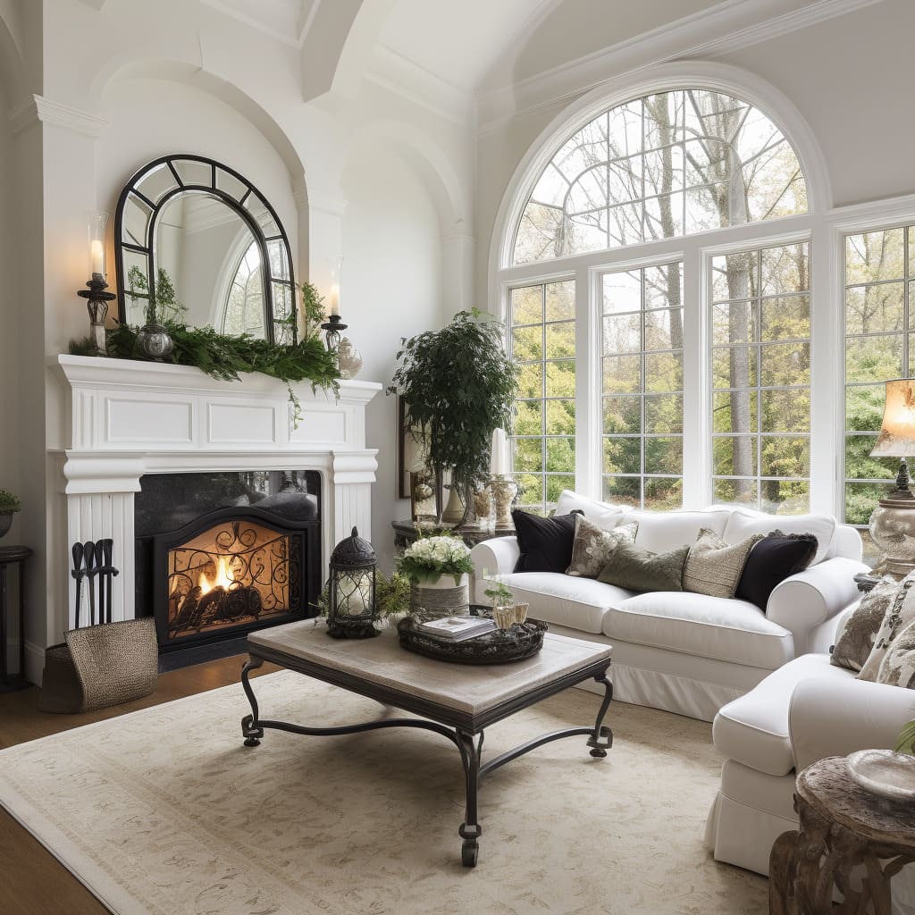 The beauty of classic decor and neutral shades in this American-inspired living room, where elegance takes center stage.