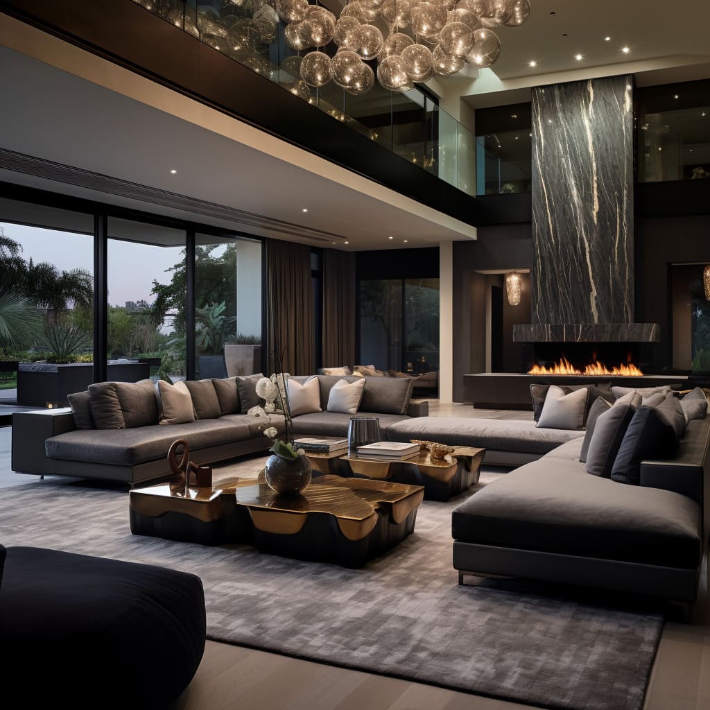 The design aesthetics of this luxurious interior are defined by statement furniture