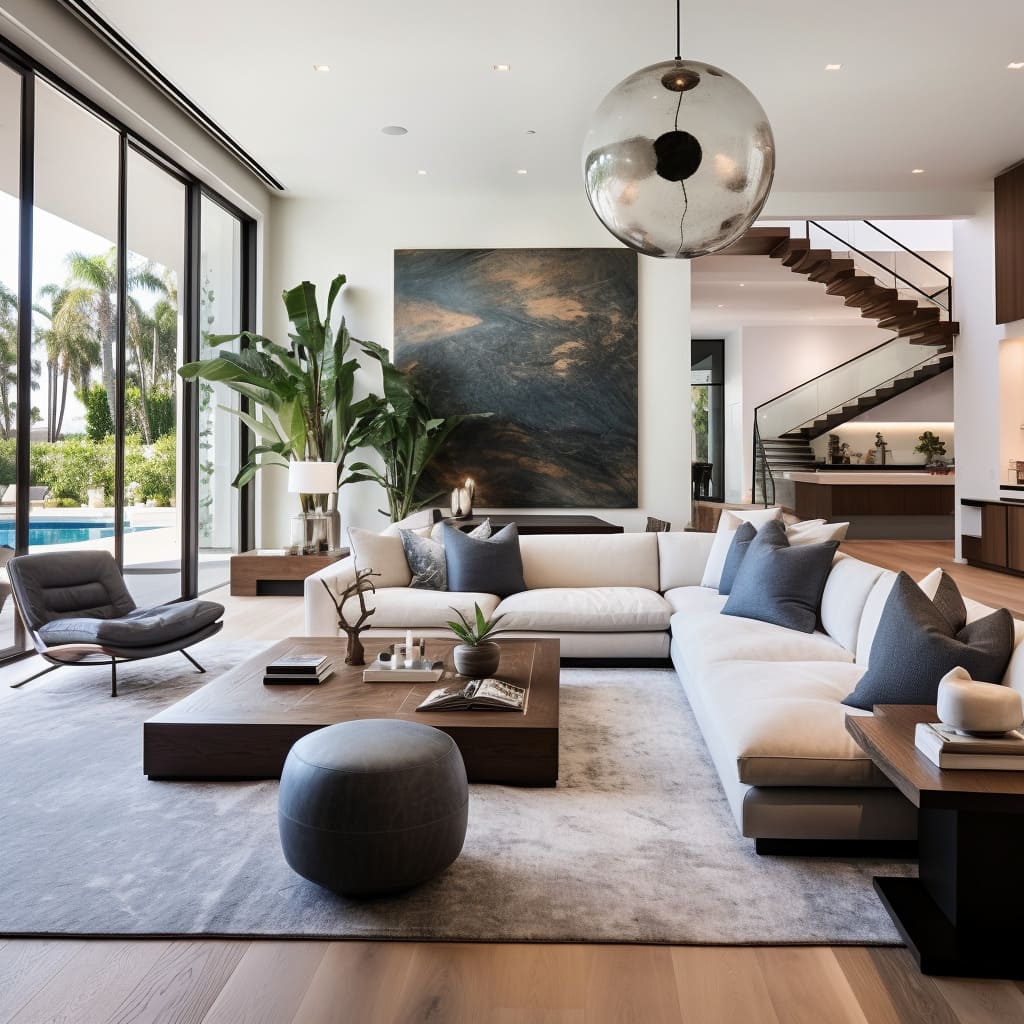 The elegant interiors of this LA living room evoke feelings of refinement and luxury