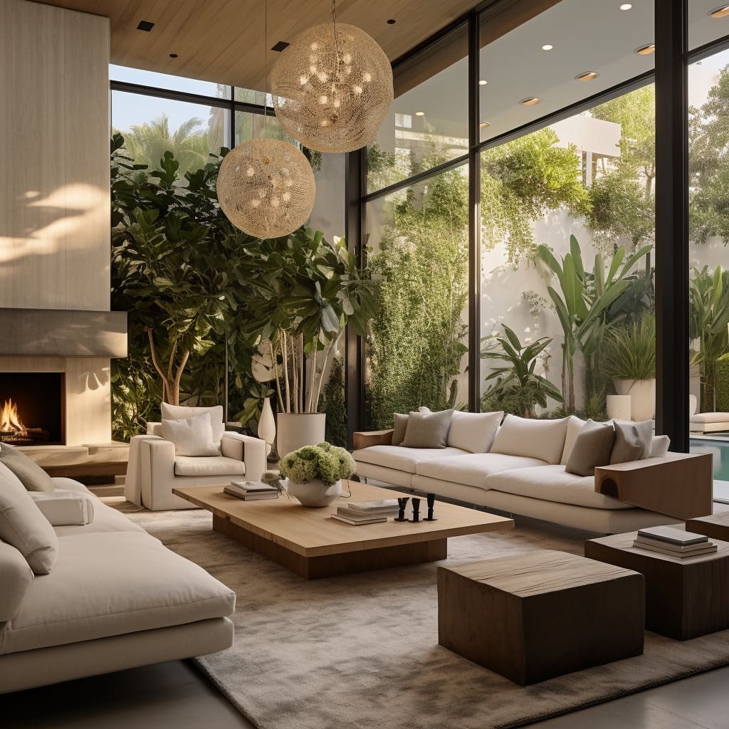 The family room seamlessly blends indoor and outdoor living with an urban retreat design