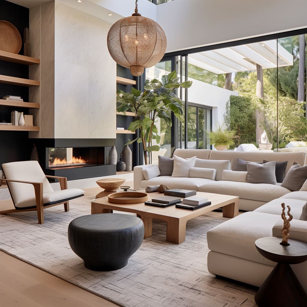 The family room's cohesive look combines functional decor and an outdoor connection