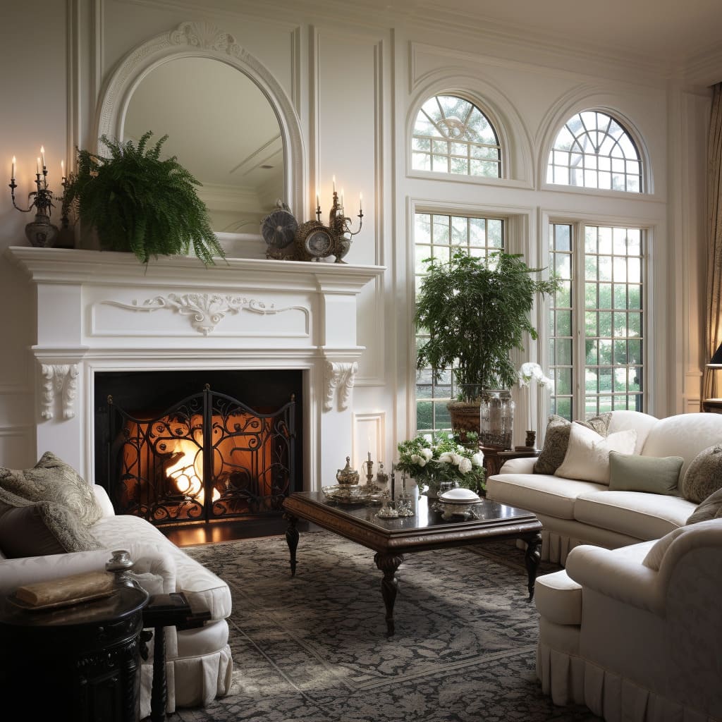 The heart of this American Classical living room is its traditional furnishings and neutral tones.