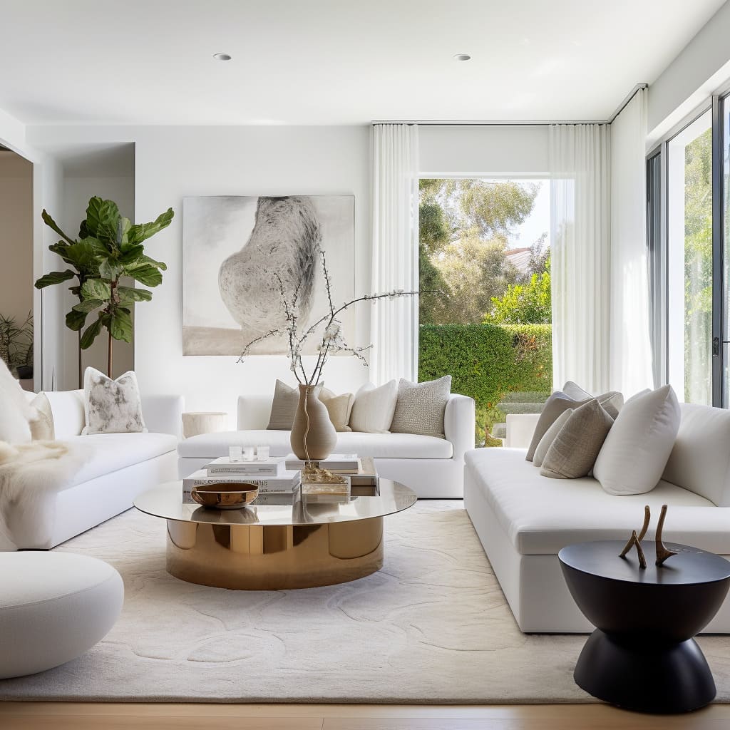 The huge living area invites you to explore psychological impact through a neutral palette and high-end design elements