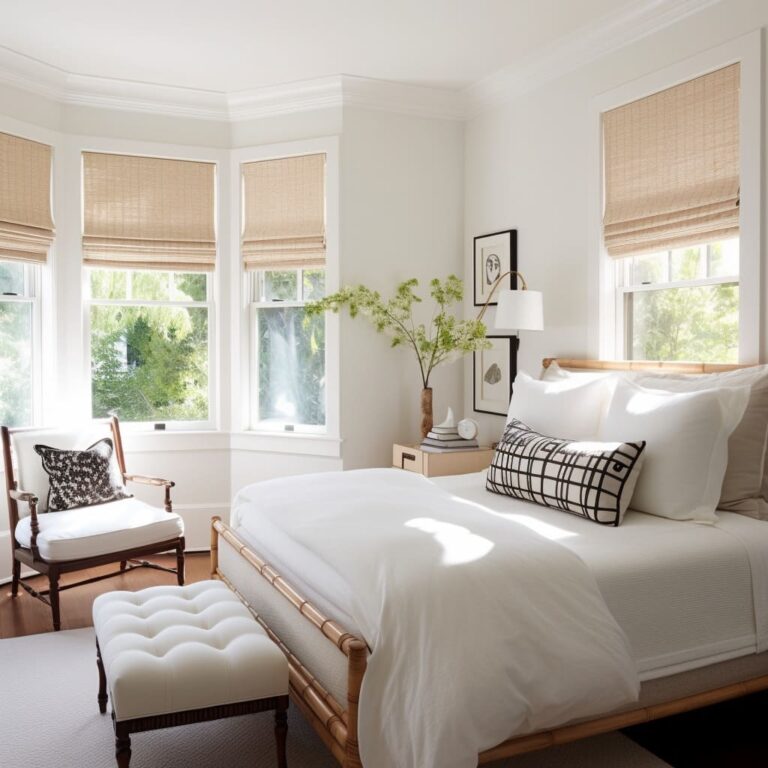 White Bedroom Interior Design with Bamboo Furniture | FH