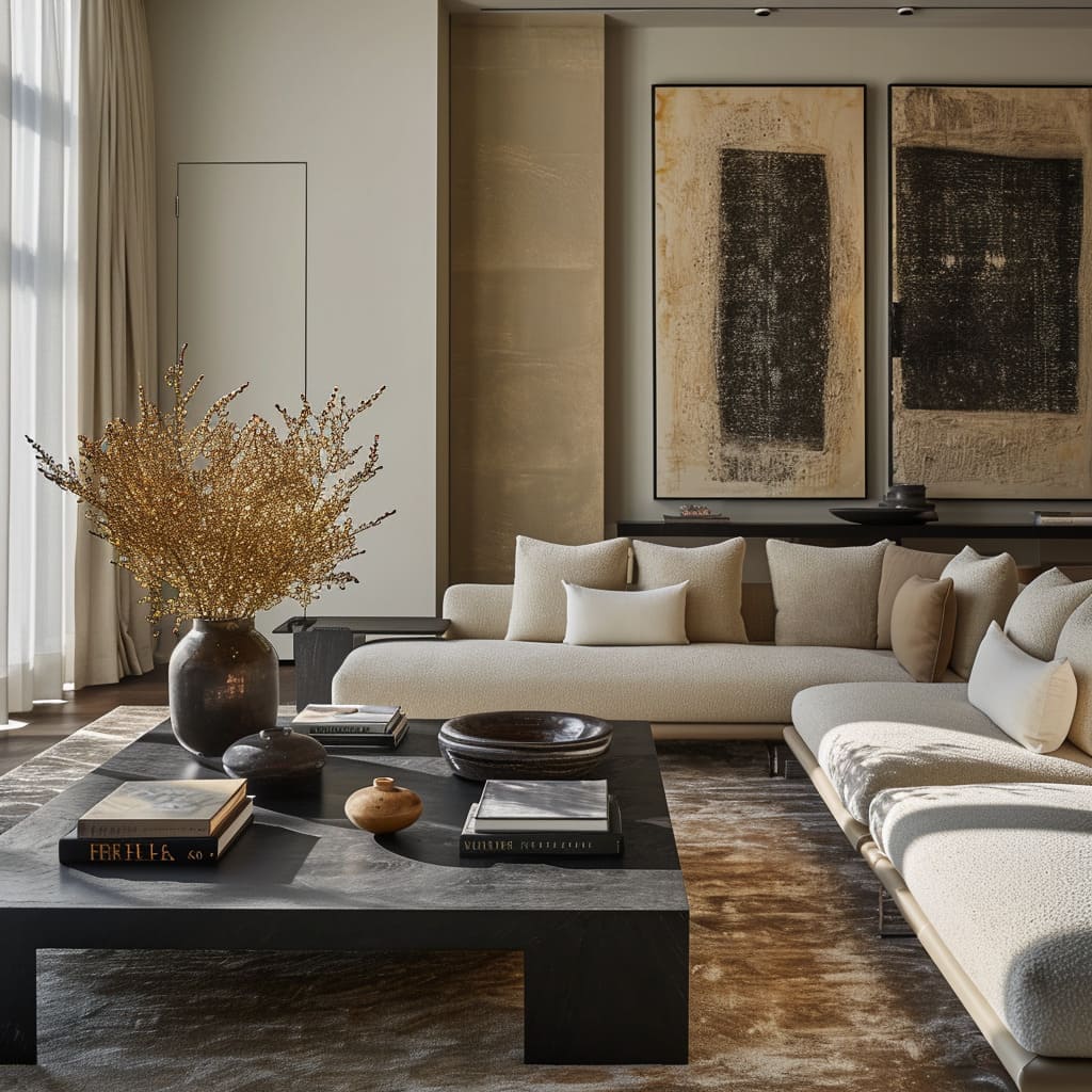 The living area epitomizes luxury living, with high-end finishes and sophisticated furnishings