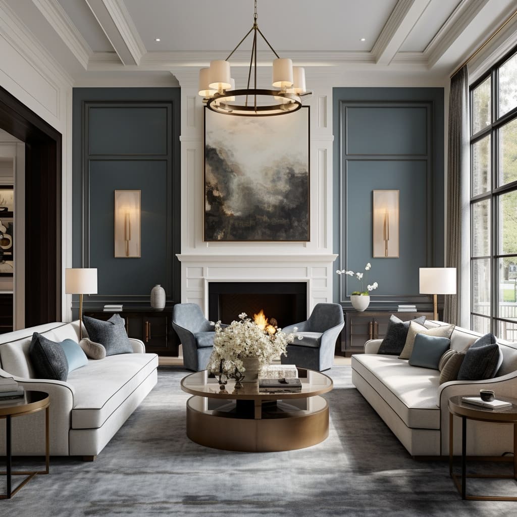 The living area exhibits a seamless integration of classic and contemporary elements