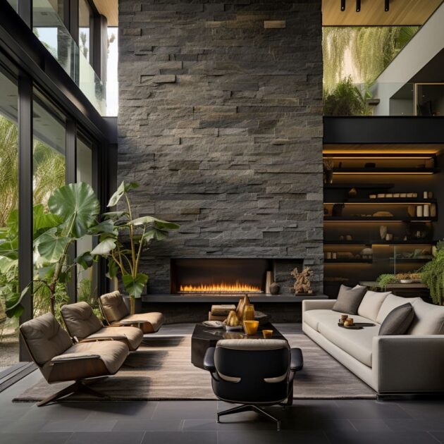 Slate Stone Living Room Interior Design Ideas | 25 Images