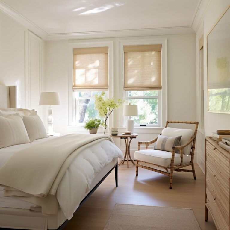 White Bedroom Interior Design with Bamboo Furniture | FH