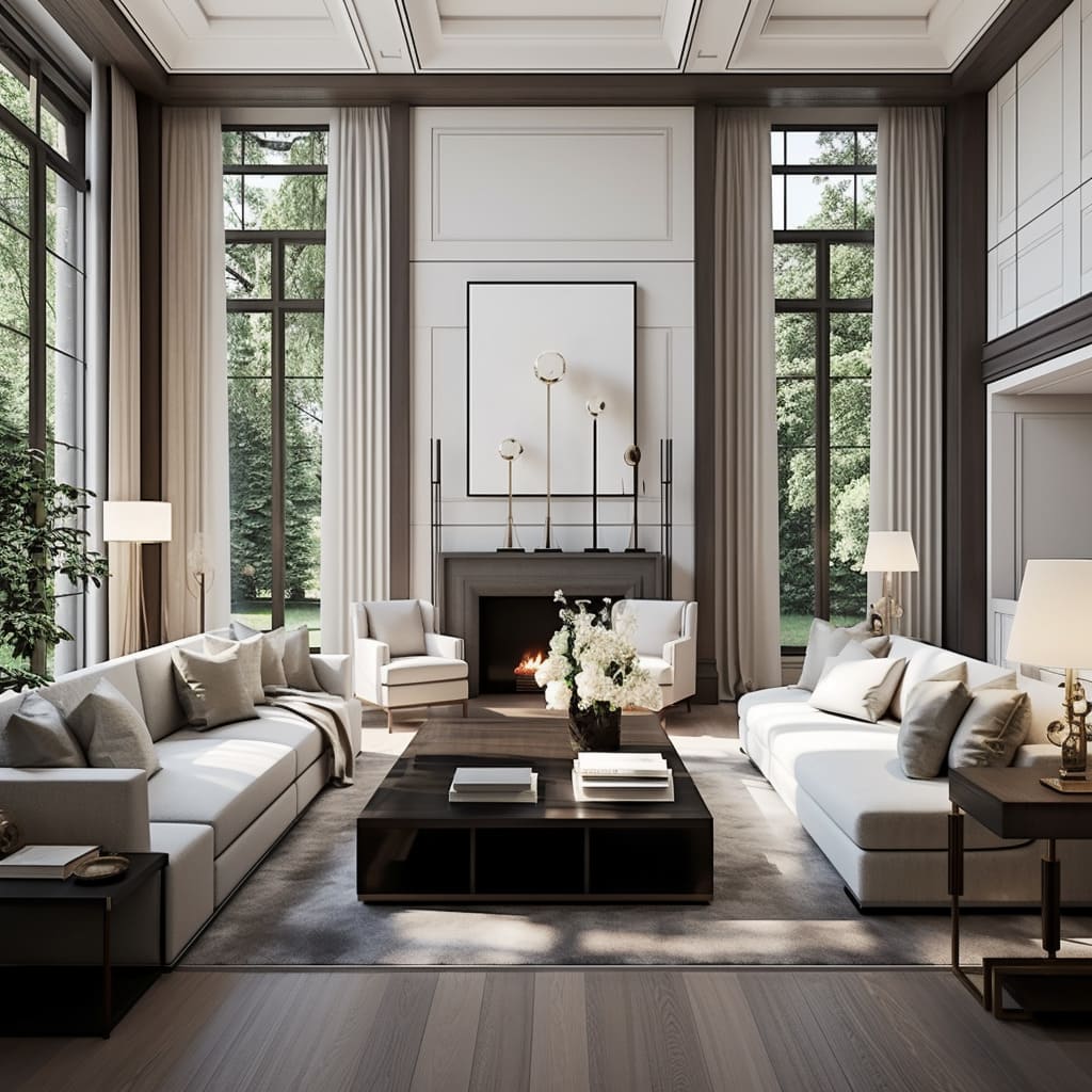 The sitting room boasts home elegance through design dynamics and modern traditionalism