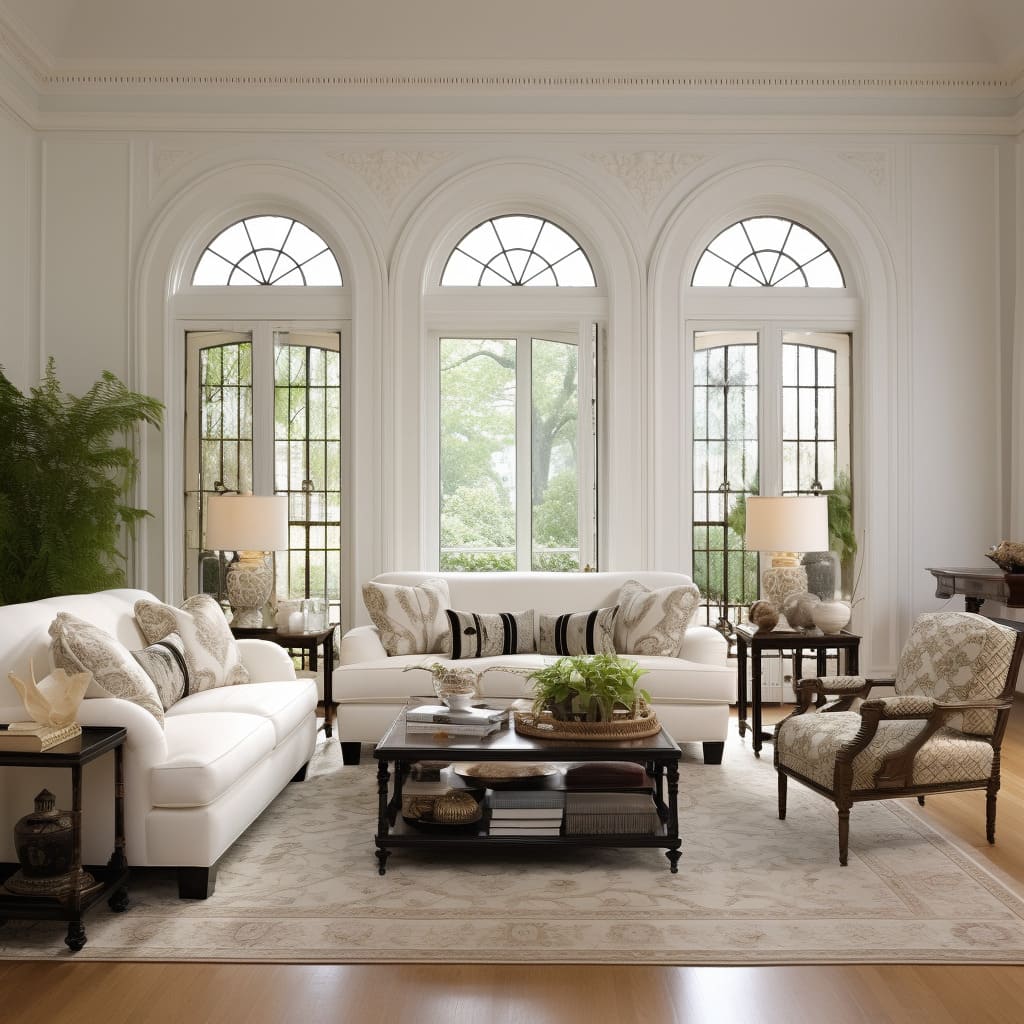 The timeless allure of traditional furnishings and neutral tones in this American Classic-inspired living room.