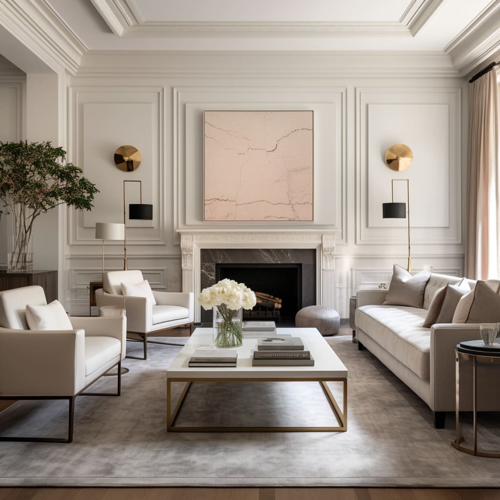 The use of architectural details adds depth and character to this timeless living room