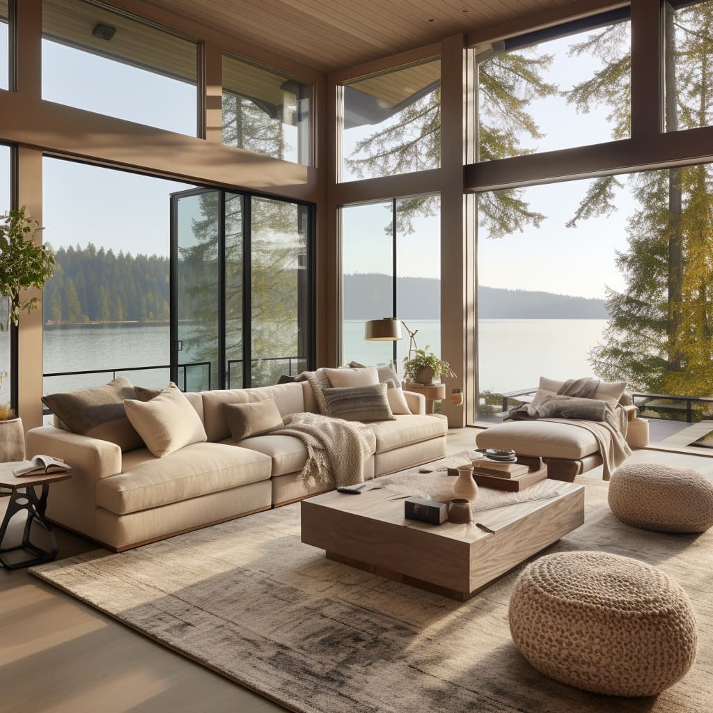 This American home features a living room with a simple yet elegant contemporary design.