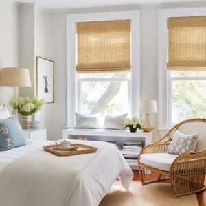 Calm Elegance: Integrating Bamboo Shades in White Bedroom Interiors