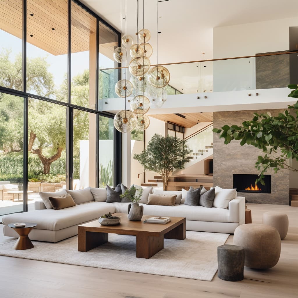 This living room's interior design serves as a testament to the transformative influence of deliberate design choices, creating an inviting and refined space.