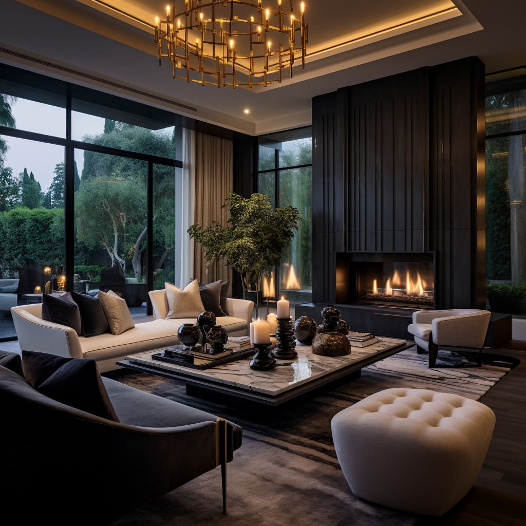This luxury interior design in the living room boasts bespoke elements for a truly personalized space