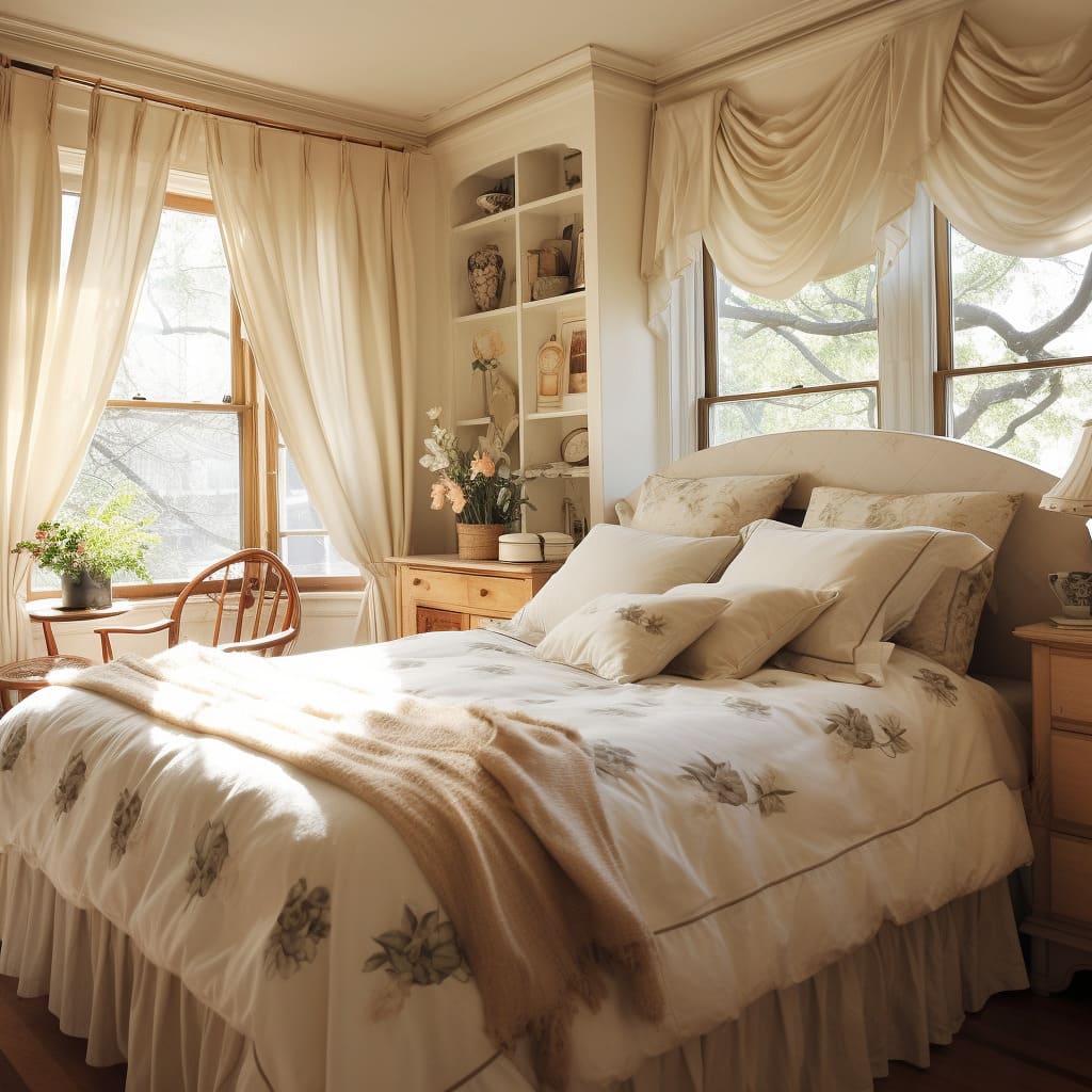 This master bedroom's neutral colors create a calming atmosphere for peaceful slumber.