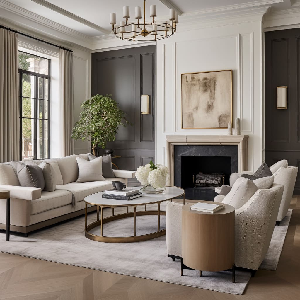 Velvet textures and chenille fabrics add a touch of luxury to the living room