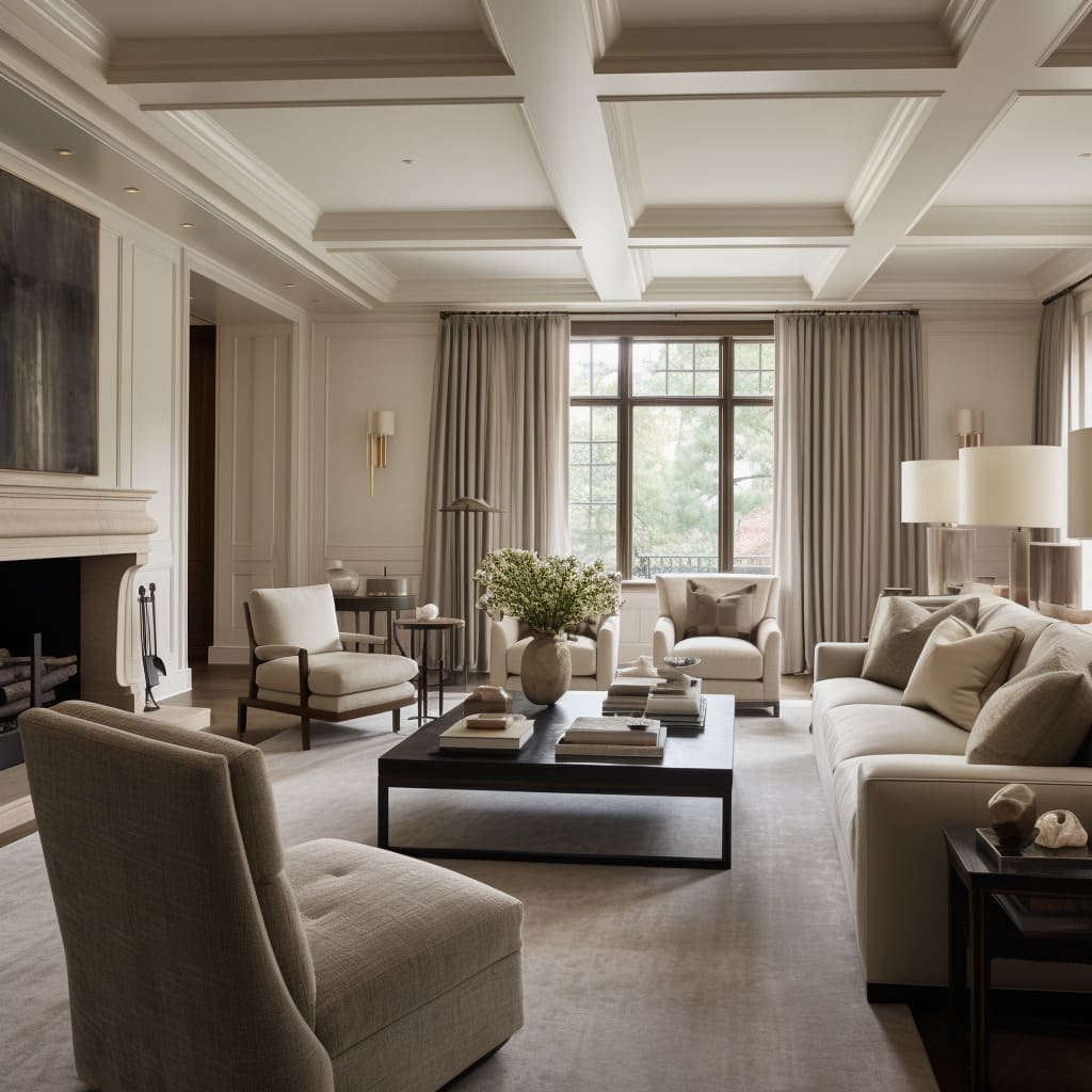 With its new classic design, this living room boasts luxurious seating options.