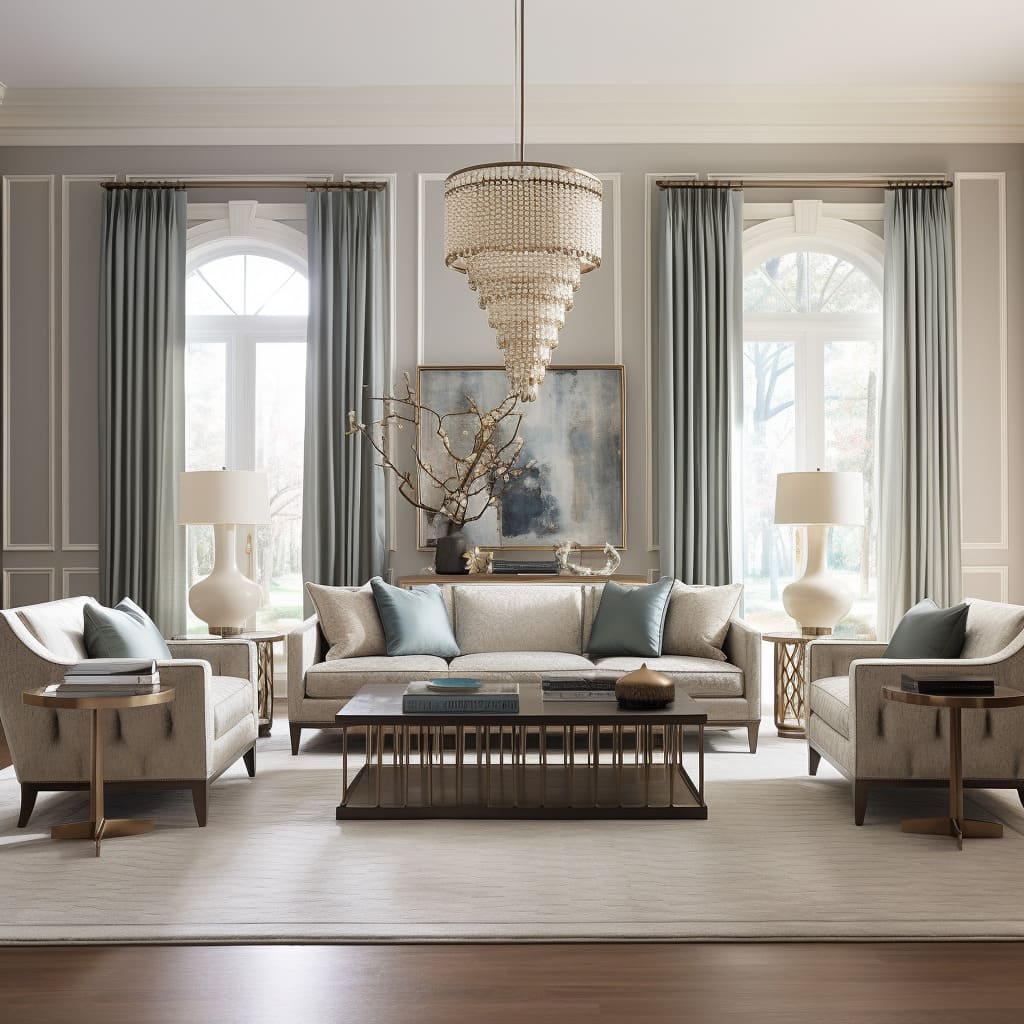 With its white walls and exquisite decor, this living room is a testament to the new classic style.