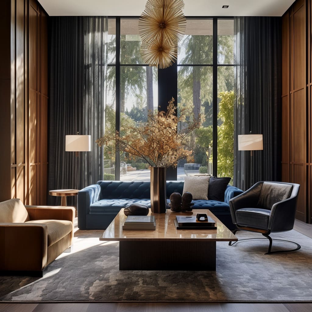 With modern seating arrangements, this living room is both comfortable and chic.