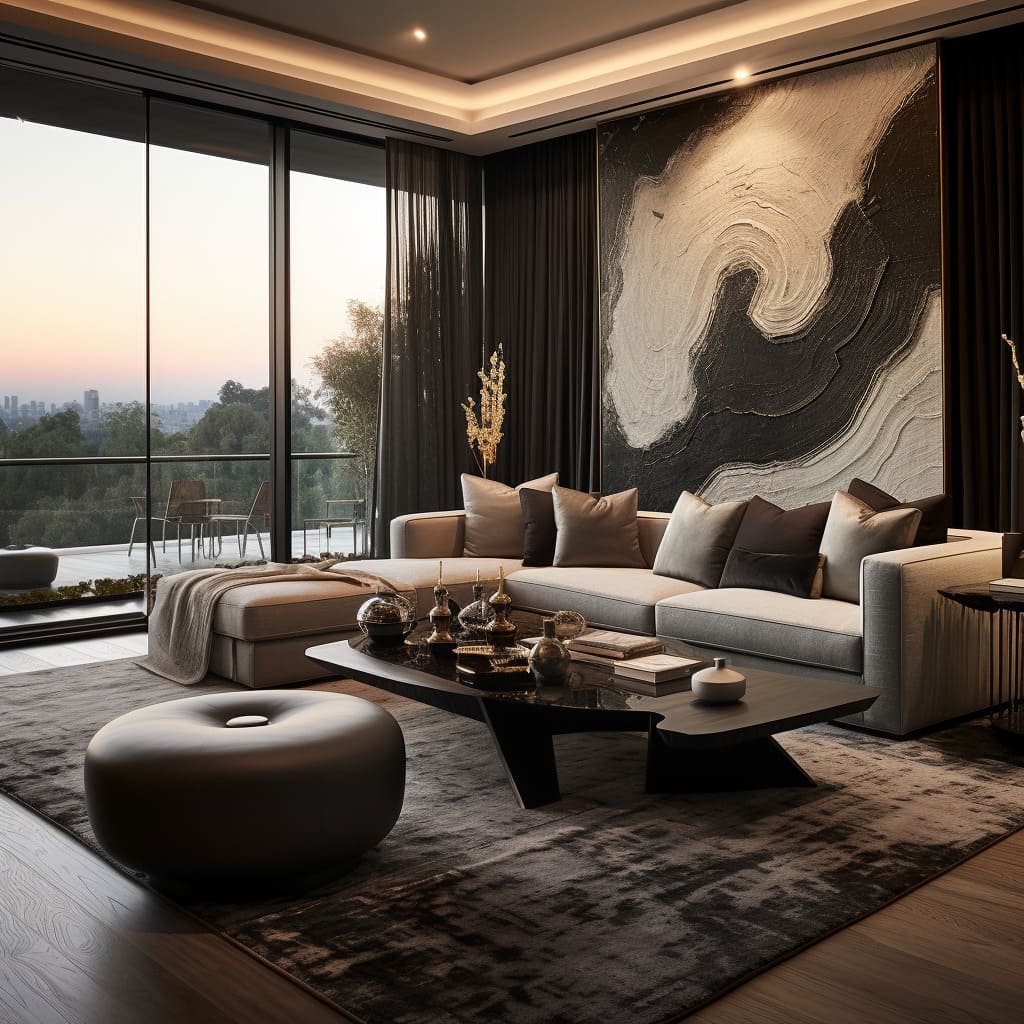 a luxury living room embrace modern luxury, offering an amazing and stylish gathering space for residents.