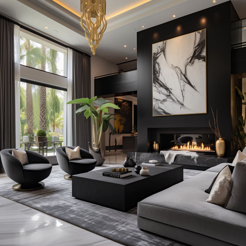 the contemporary sitting room of this impressive residence, where the fusion of modern aesthetics and luxurious furnishings results in an awesome and inviting lounge.
