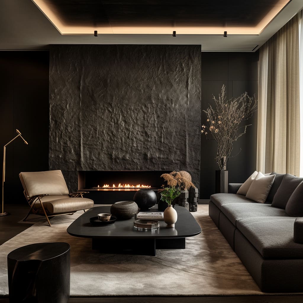 the cool and serene atmosphere of this living room where everything is thoughtfully coordinated for a sleek look