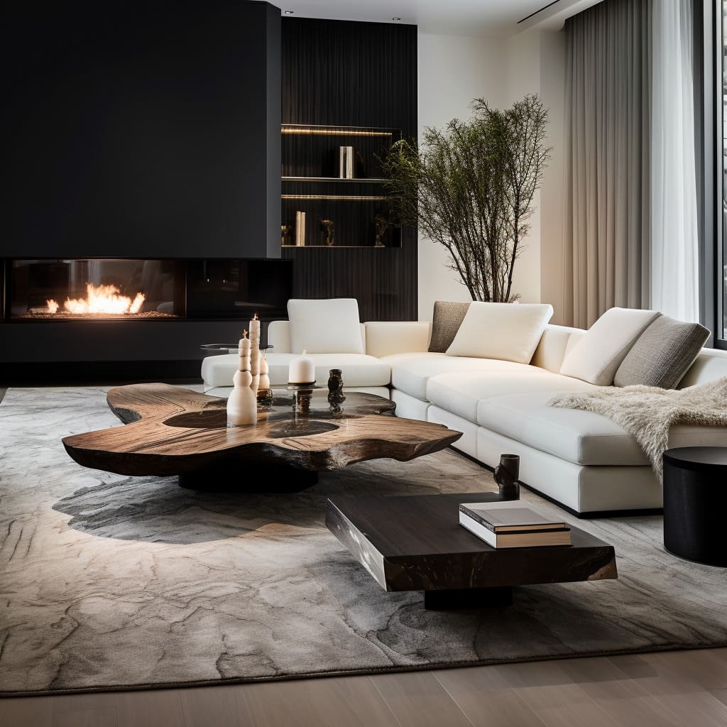 this living room's minimalist aesthetics, carefully curated for elegance