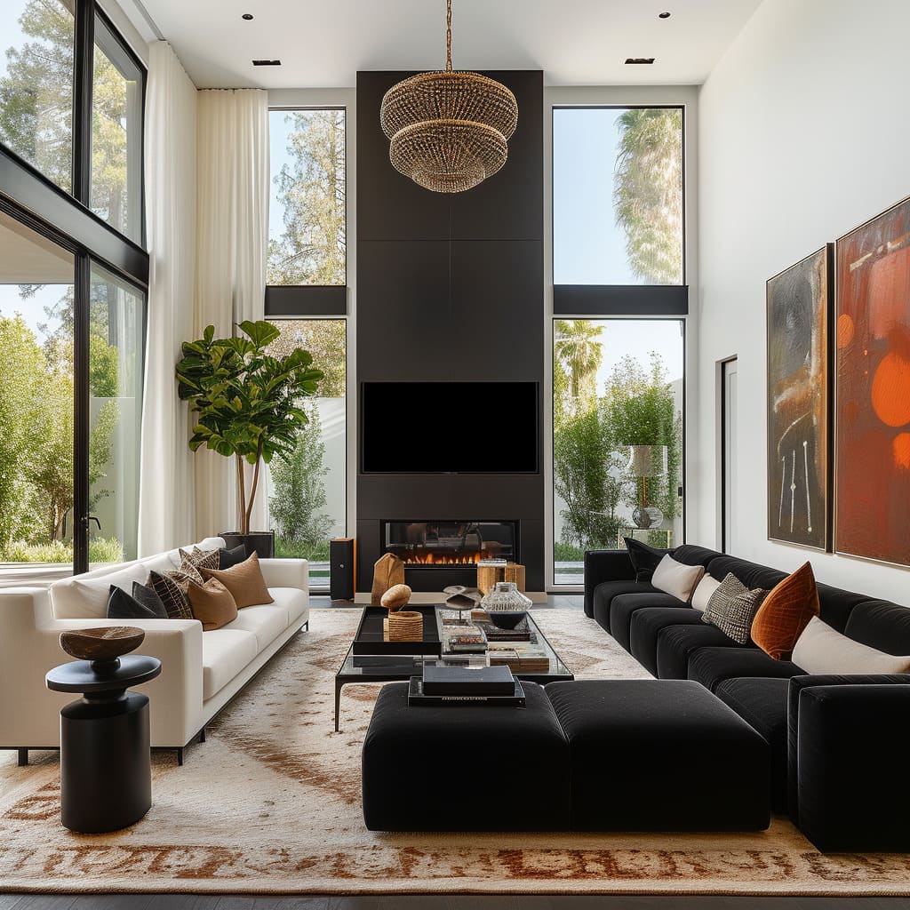 A black accent in modern living adds a touch of drama and elegance