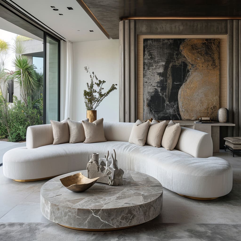 A contemporary living room showcasing sleek interior design with minimalist furniture