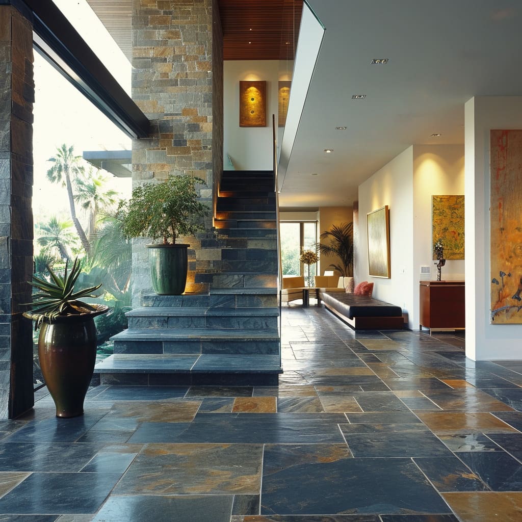 A minimalist look with using natural stones with cool, reflective properties to enhance spatial ambiance