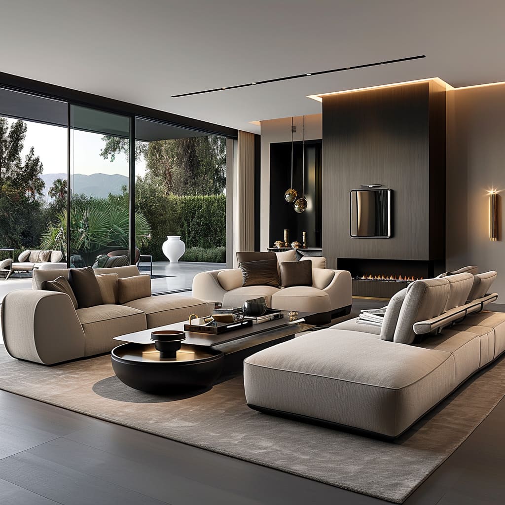 A minimalist lounge, focusing on simplicity and functionality with a modern twist