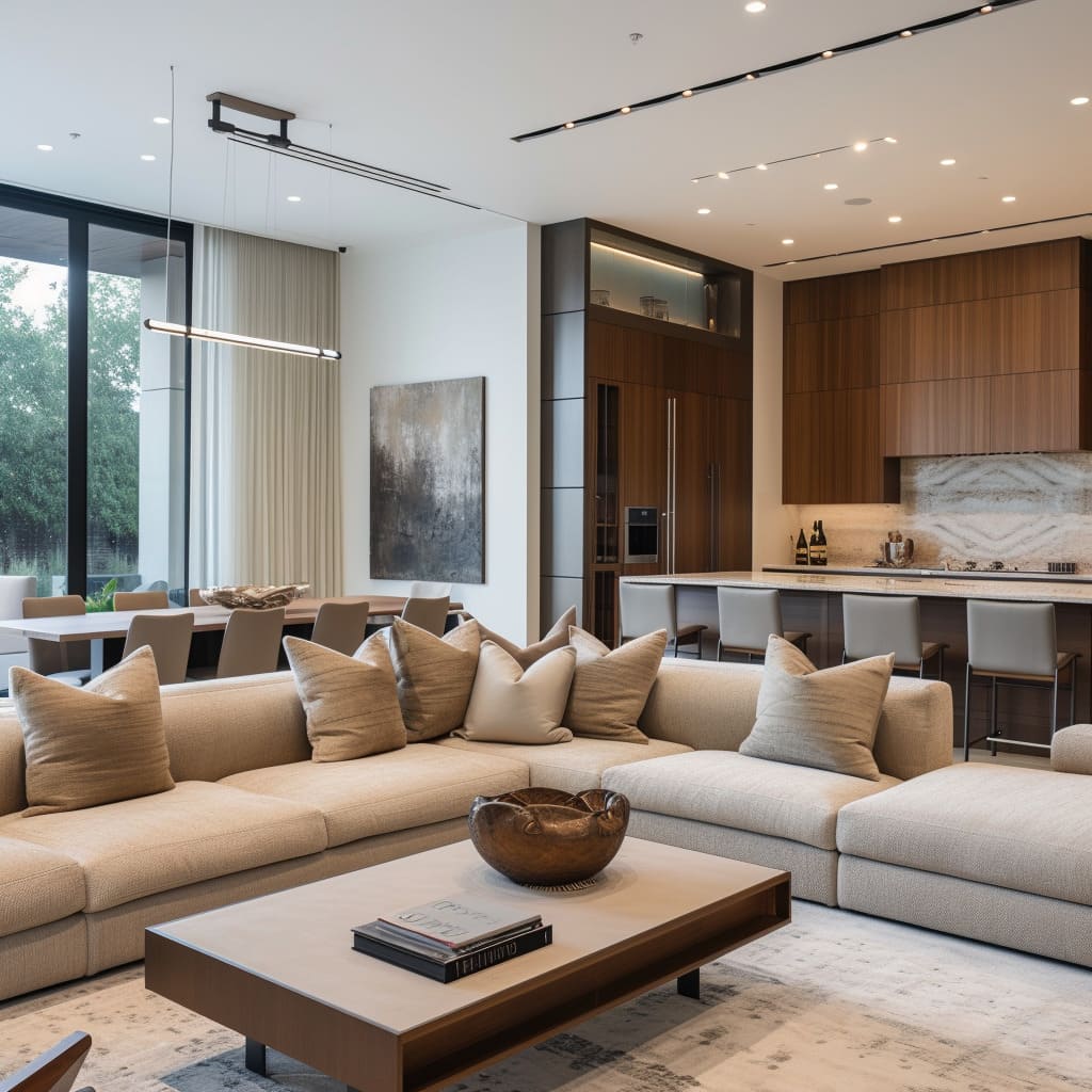A neutral ambiance prevails in the sleek interiors of this modern chic space