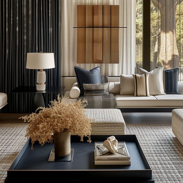 Luxury Modern Living Room Design with Fabrics & Materials