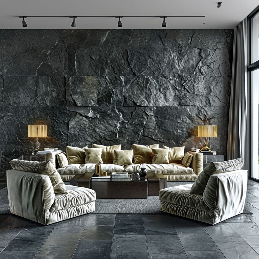 A sense of permanence with natural stones and wood inlays, offering timeless elegance to your living area